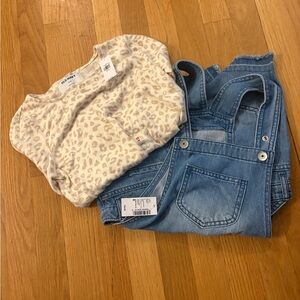 NWT Pair - overalls & leopard shirt, girls size 8